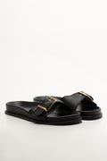 Black Buckle Strap Footbed Sandals
