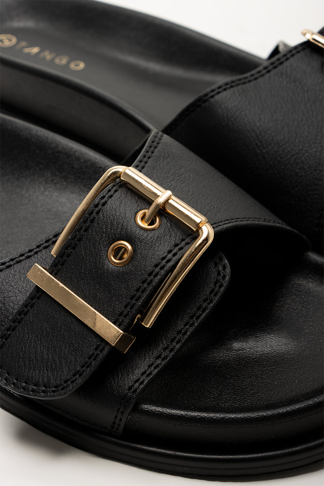 Black Buckle Strap Footbed Sandals (2)