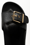 Black Buckle Strap Footbed Sandals (4)