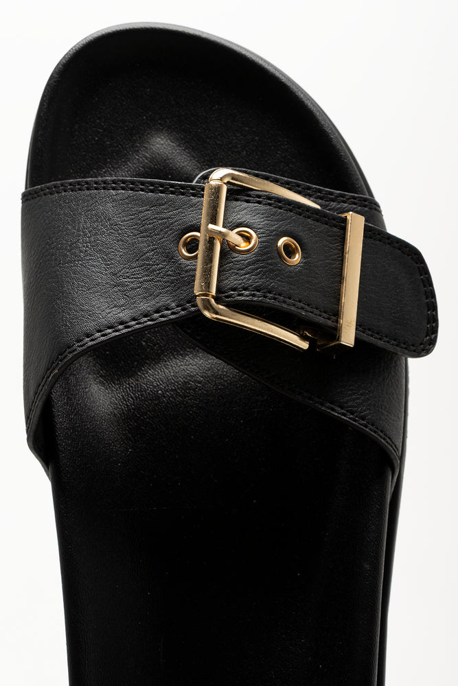 Black Buckle Strap Footbed Sandals (4)