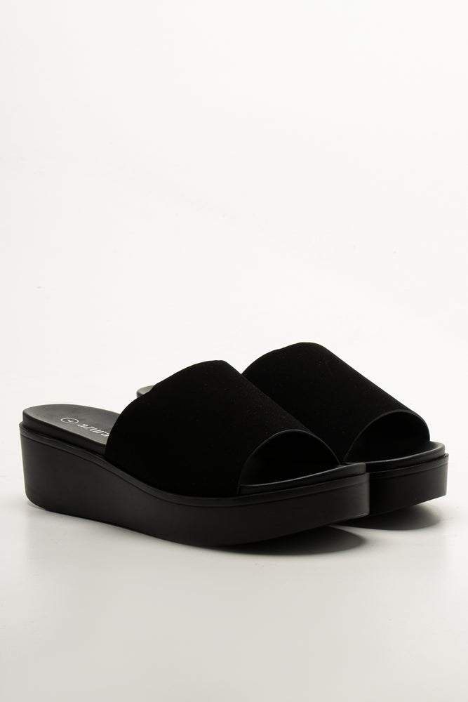 Black Wedge Mule Sandals