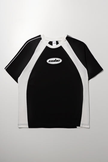 Black White Panelled Raglan T-Shirt