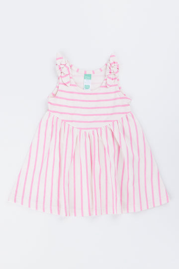 Pink Striped Bow Knit Dress