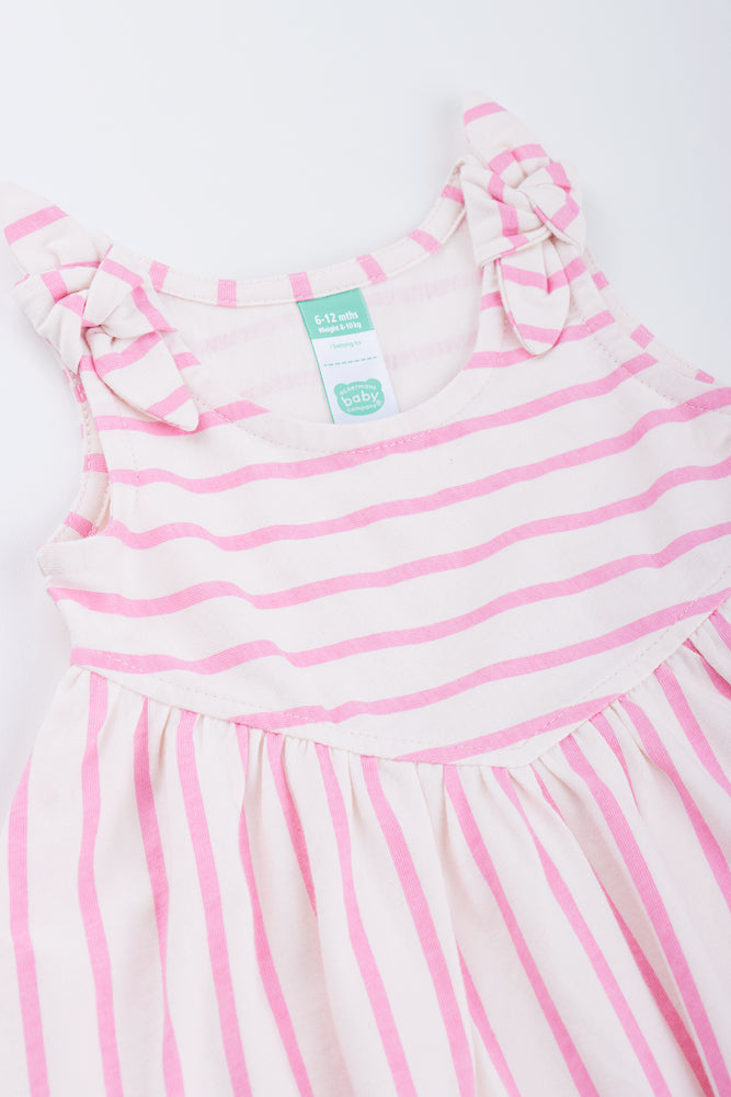 Pink Striped Bow Knit Dress (1)