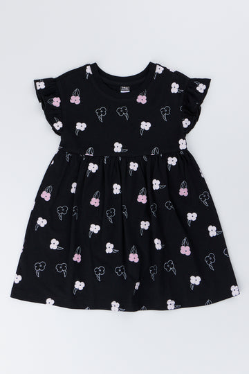 Floral Print Flutter Sleeve Dress