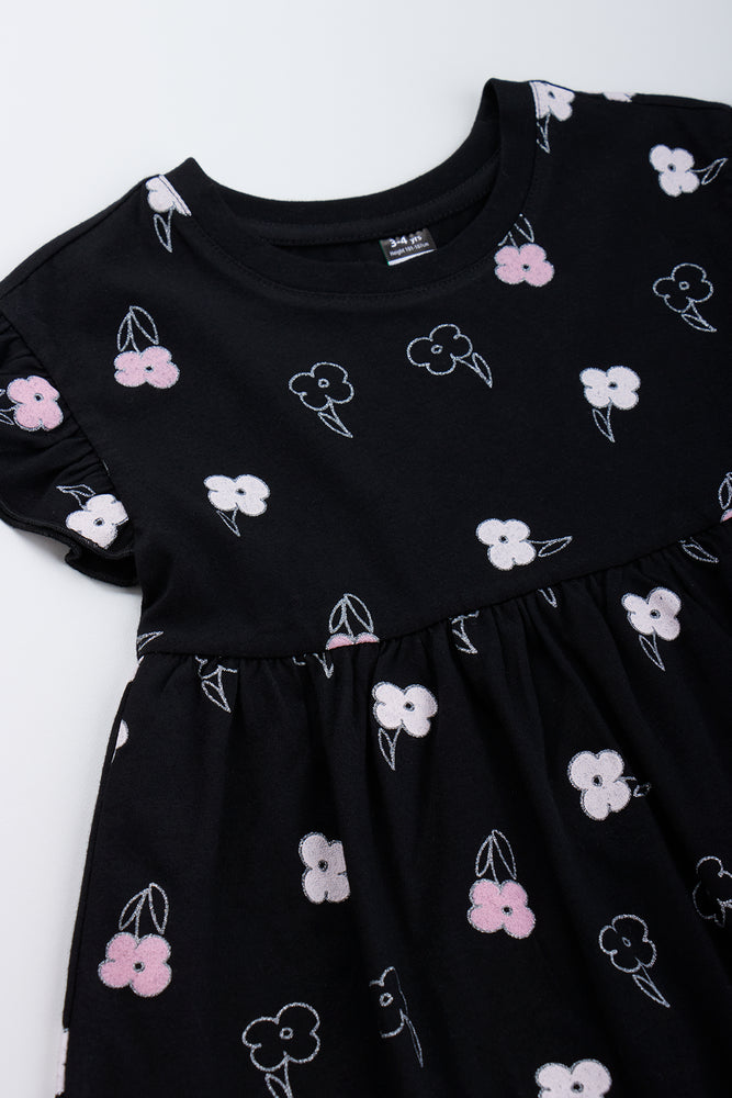 Floral Print Flutter Sleeve Dress (1)