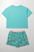 Aqua Bear Print Sleep Shorty Set (2)