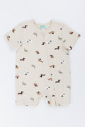 Oatmeal Dog Print Baby Romper