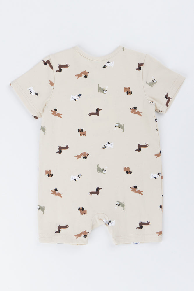 Oatmeal Dog Print Baby Romper (1)