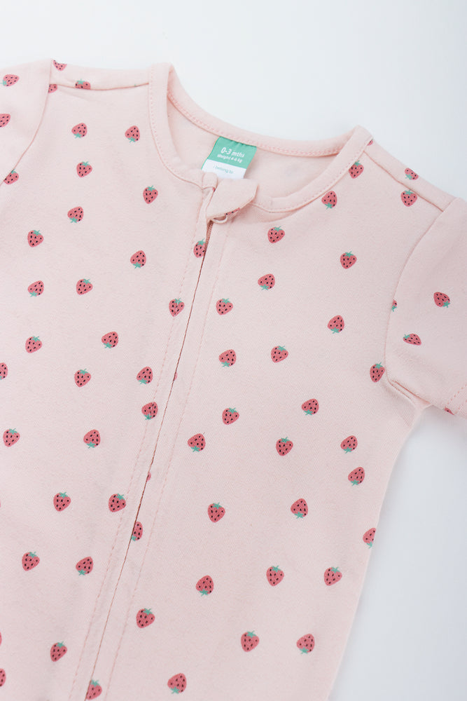 Strawberry Print Pink Baby Romper (1)