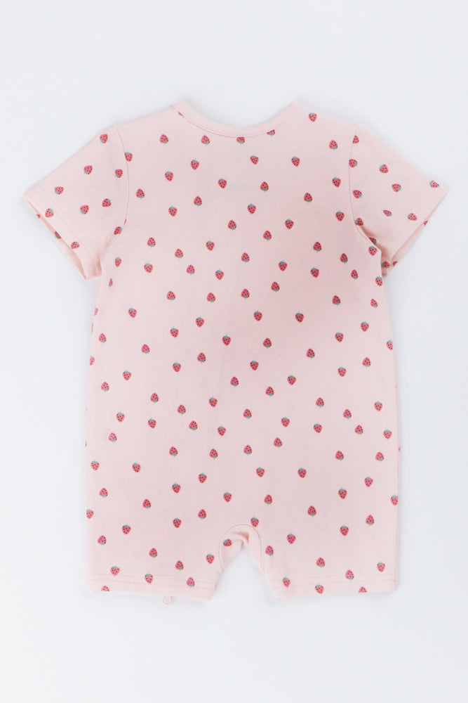 Strawberry Print Pink Baby Romper (2)