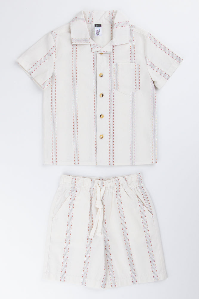 Textured Striped Shirt Short Set
