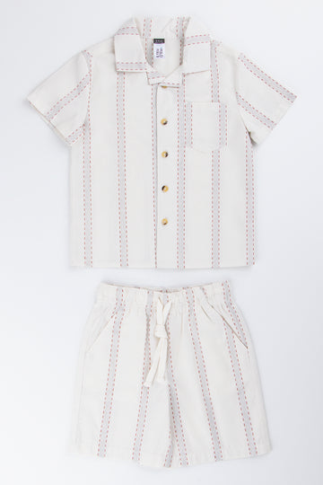 Textured Striped Shirt Short Set
