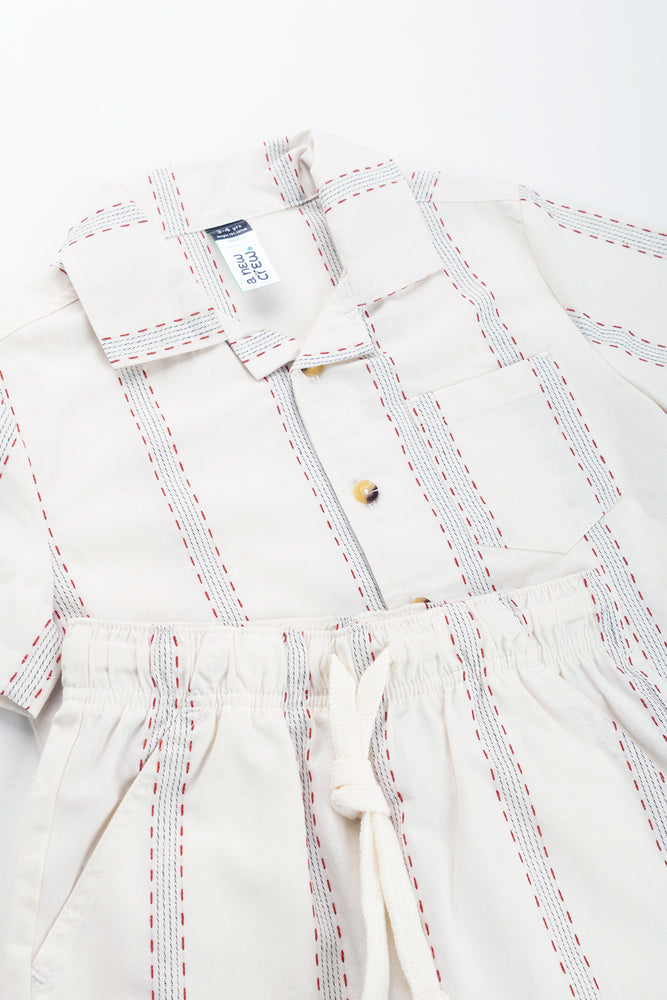 Textured Striped Shirt Short Set (1)