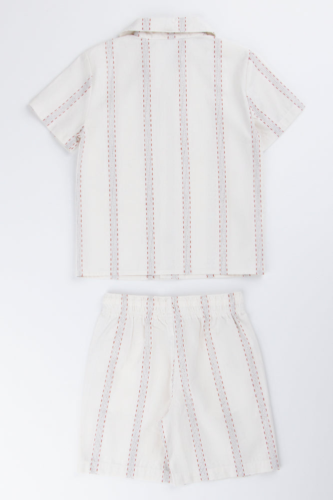 Textured Striped Shirt Short Set (2)