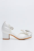 Cream Satin Bow Block Heels (1)