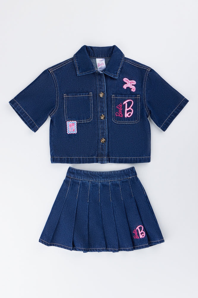 Denim Shirt and Pleated Skirt