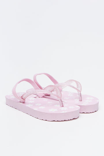 Pink Daisy Pattern Flip Flops