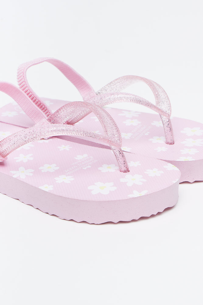 Pink Daisy Pattern Flip Flops (2)
