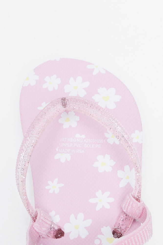 Pink Daisy Pattern Flip Flops (4)