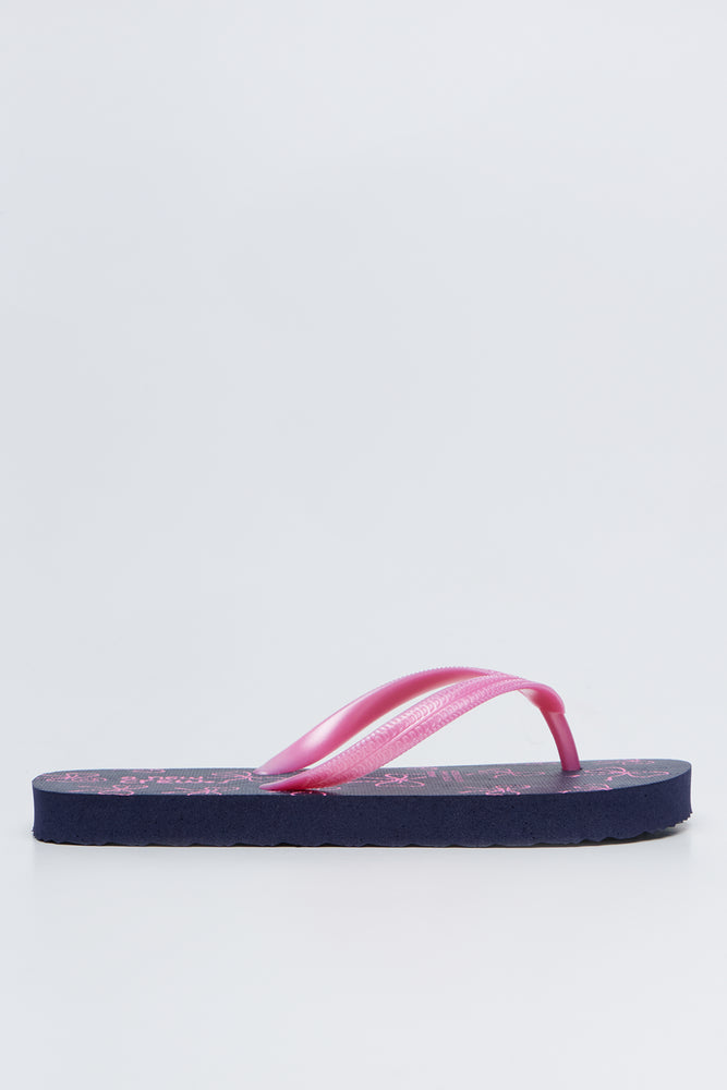 Navy and Pink Bow Flip Flops (1)