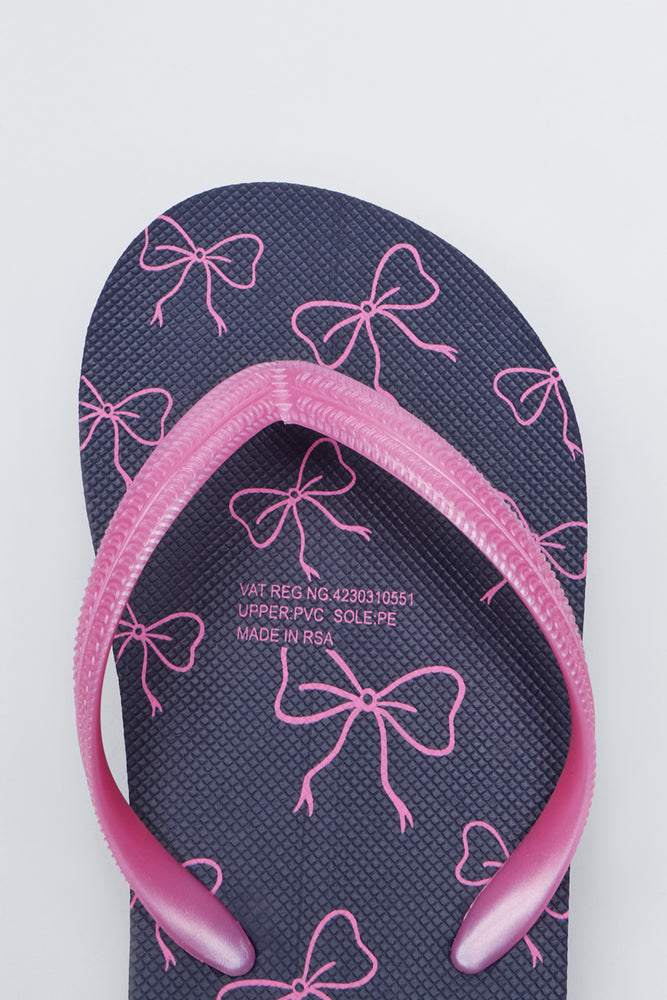 Navy and Pink Bow Flip Flops (4)