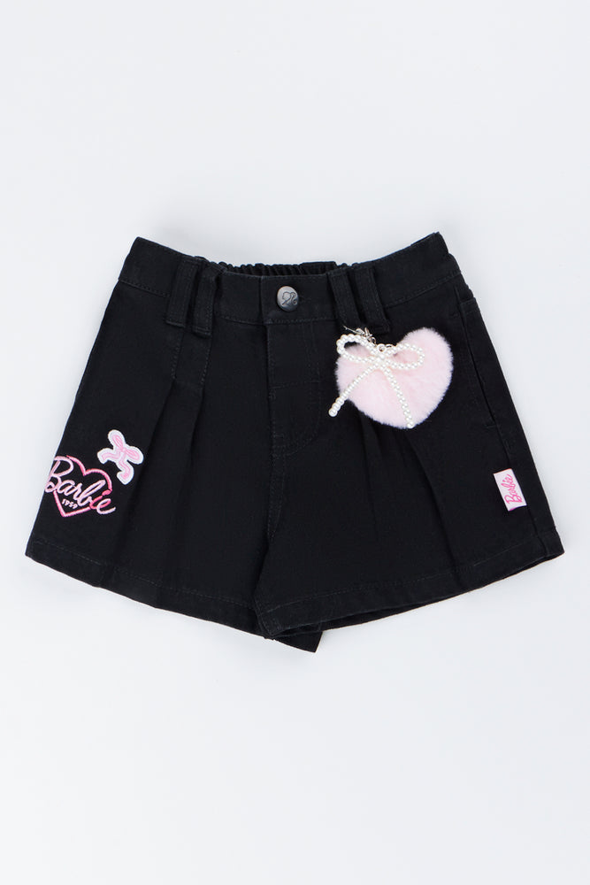 Black Pleated Barbie Denim Shorts