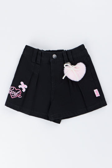 Black Pleated Barbie Denim Shorts
