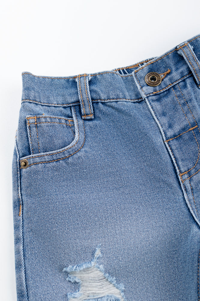 Blue Ripped Denim Shorts (1)