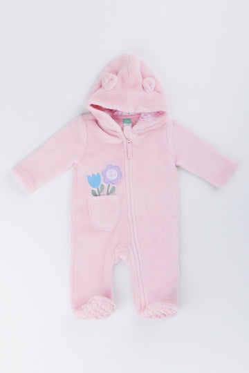 Pink Floral Sherpa Baby Jumpsuit