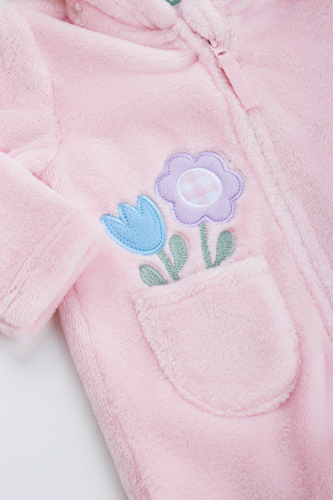 Pink Floral Sherpa Baby Jumpsuit (1)