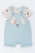 Dog Print Dungaree Set Blue