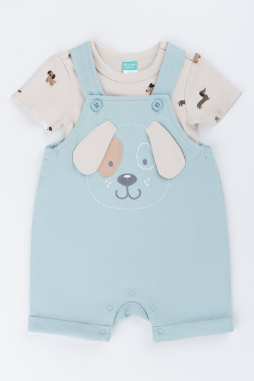 Dog Print Dungaree Set Blue