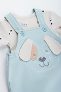 Dog Print Dungaree Set Blue (1)
