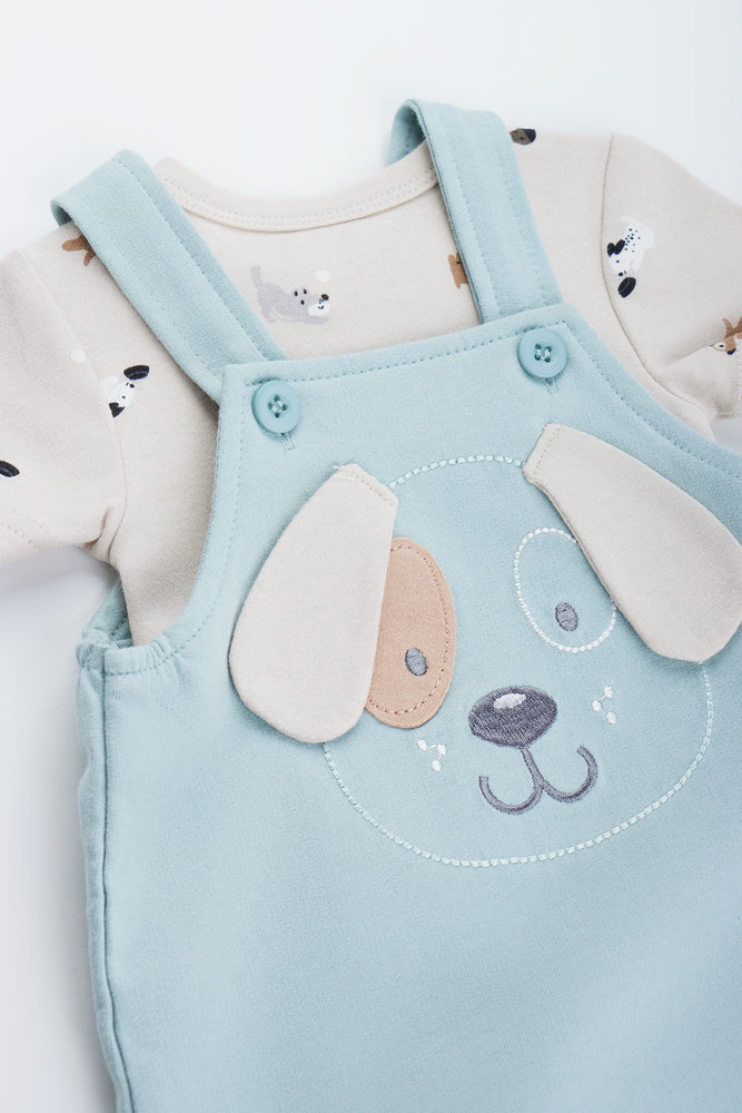 Dog Print Dungaree Set Blue (1)