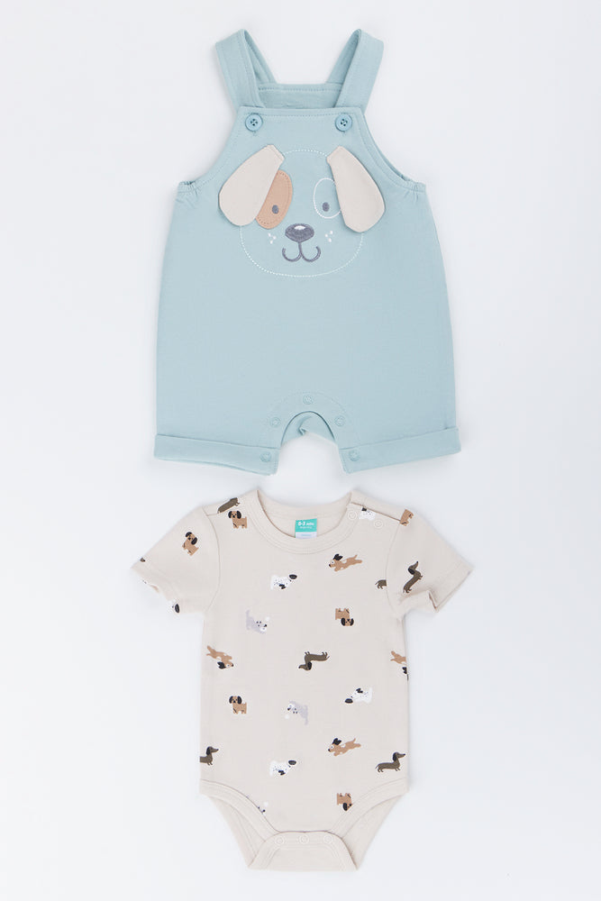 Dog Print Dungaree Set Blue (2)