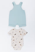 Dog Print Dungaree Set Blue (3)