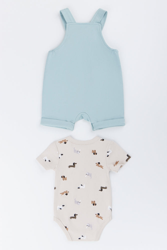 Dog Print Dungaree Set Blue (3)