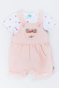 Coral Strawberry Print Dungaree Set