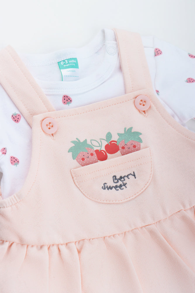 Coral Strawberry Print Dungaree Set (1)
