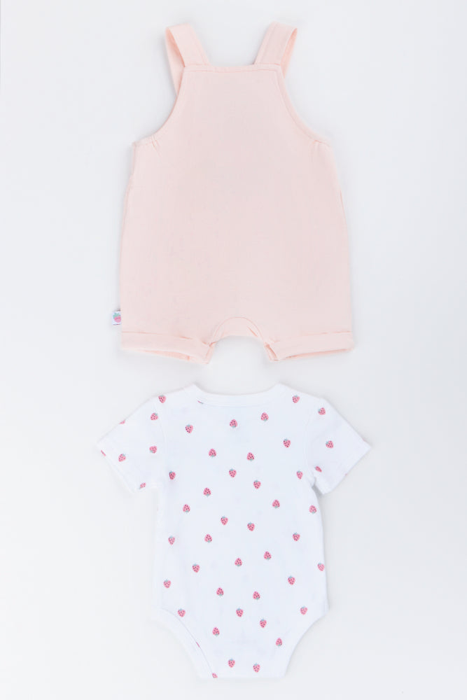 Coral Strawberry Print Dungaree Set (3)