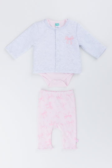 Pink Bow Print 3 Piece Set