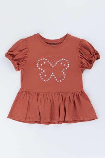 Rust Butterfly Peplum T-Shirt