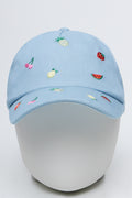 Embroidered Fruit Print Denim Cap