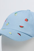 Embroidered Fruit Print Denim Cap (2)