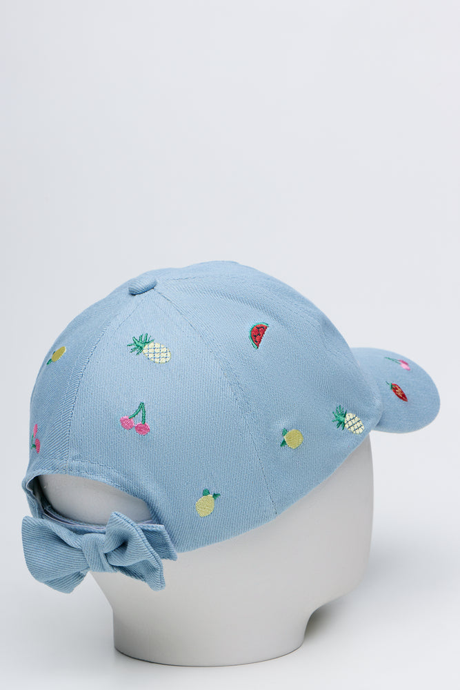 Embroidered Fruit Print Denim Cap (3)