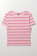 Girls Pink Stripe Rib T-Shirt