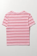 Girls Pink Stripe Rib T-Shirt (2)