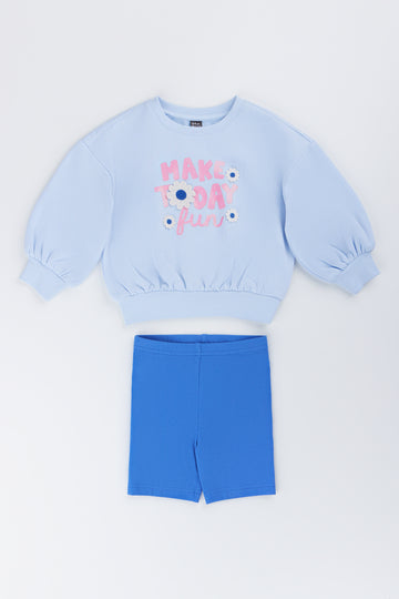Blue Flower Print Outfit Set