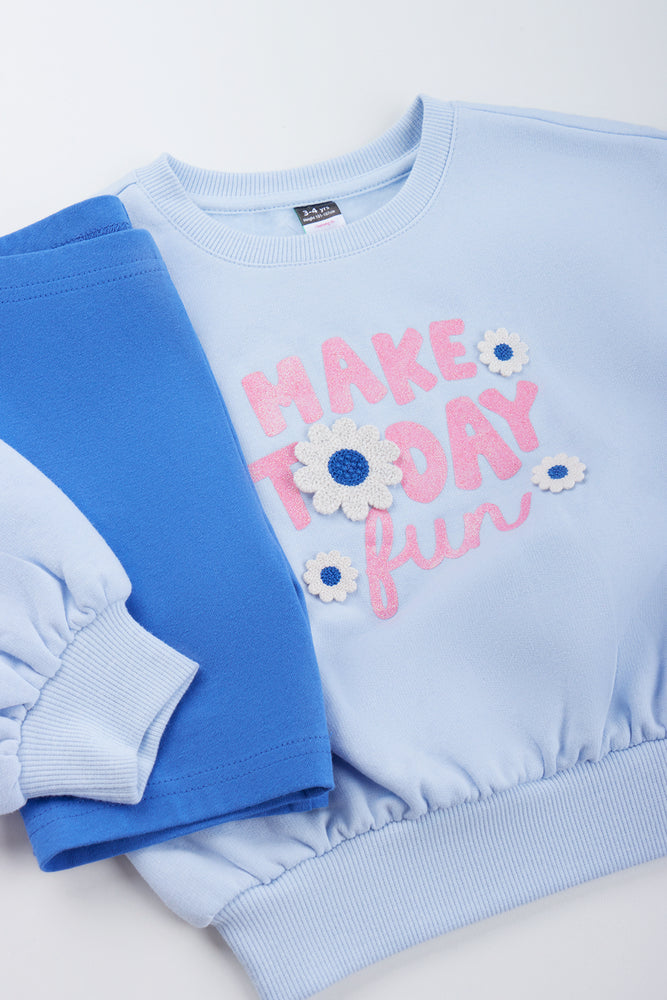 Blue Flower Print Outfit Set (1)